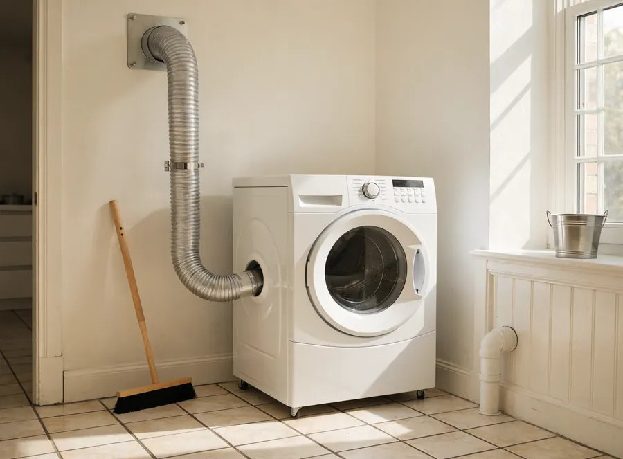A dryer vent duct in a clean laundry room